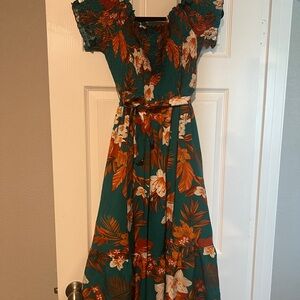 Floral Green Off-Shoulder Dress